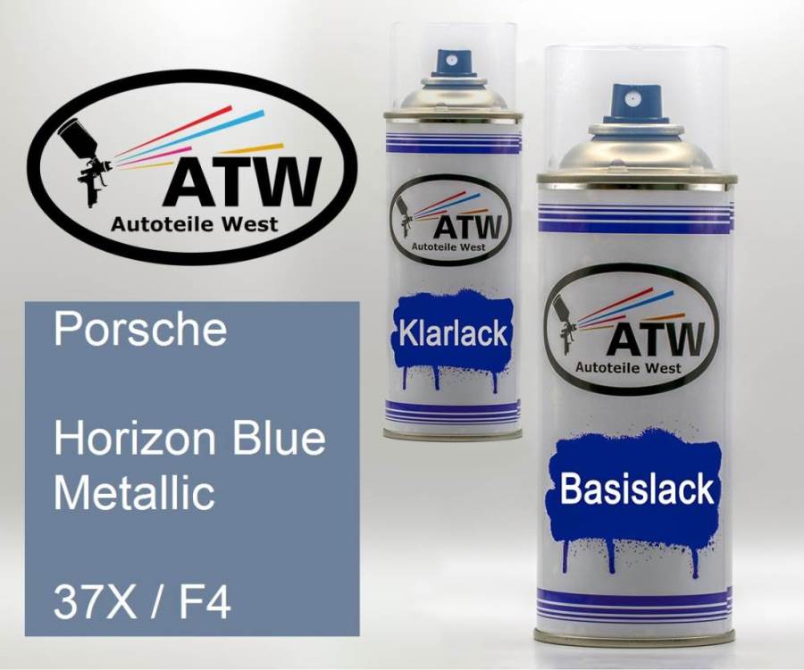 Porsche, Horizon Blue Metallic, 37X / F4: 400ml Sprühdose + 400ml Klarlack - Set, von ATW Autoteile West.